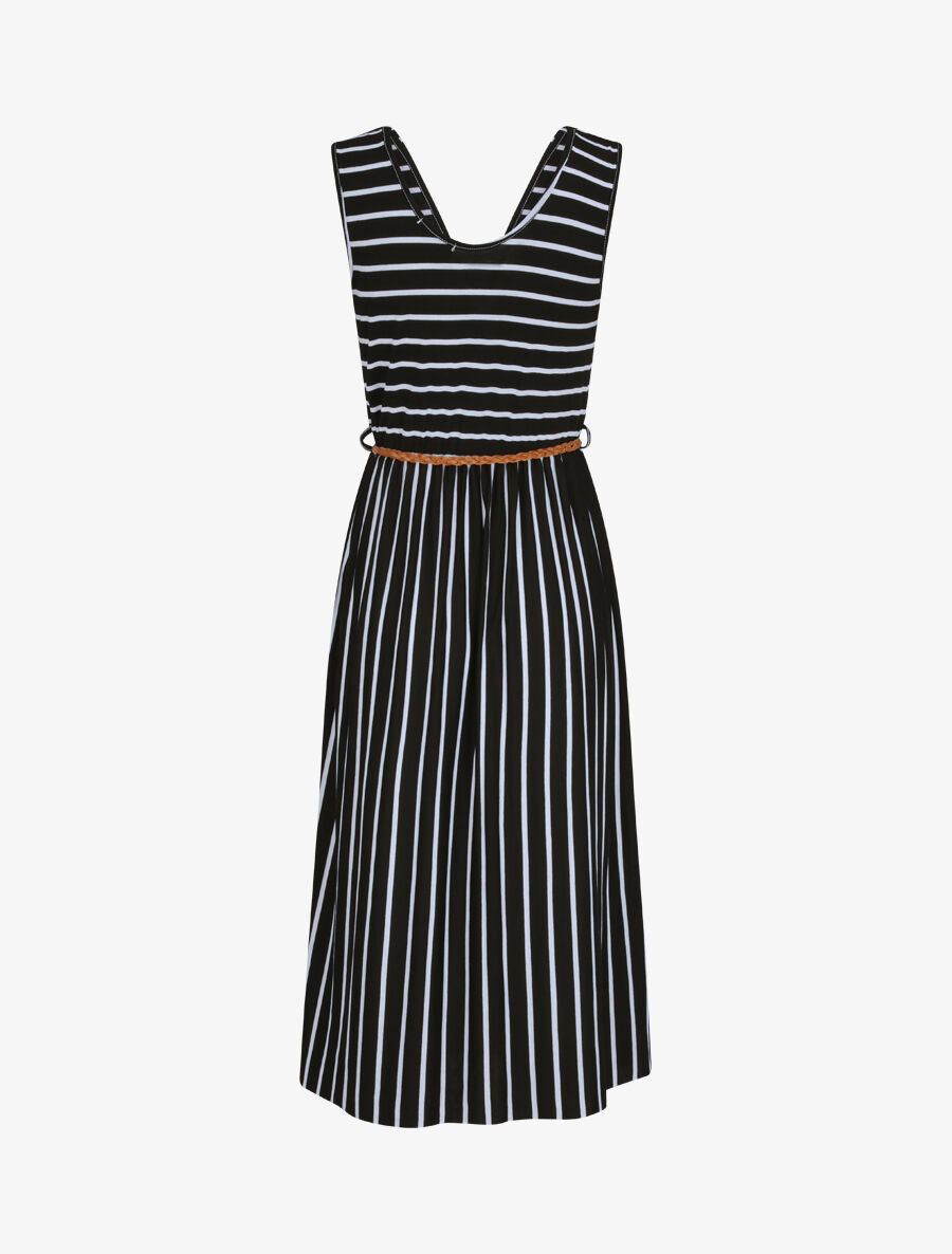 Robe marinière longue coupe patineuse - Noir - 3