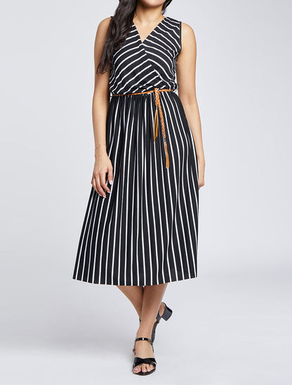 Robe marinière longue coupe patineuse - Noir - 1