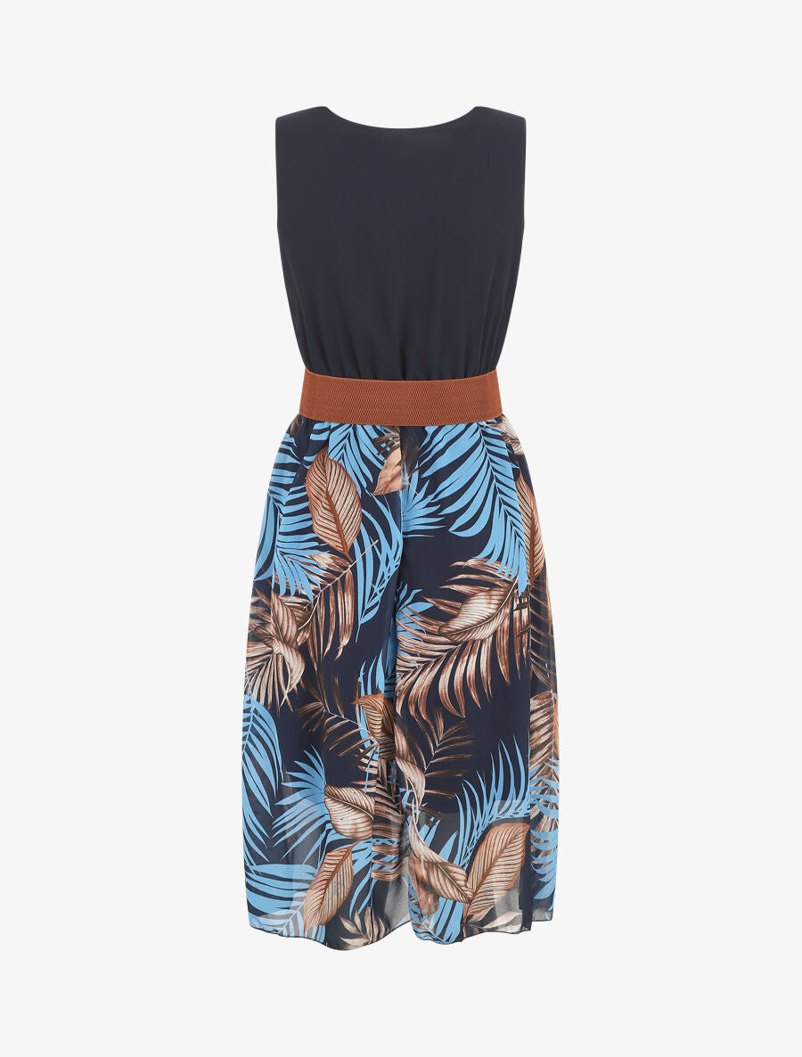 Robe bicolore imprimé feuilles - Bleu - 2