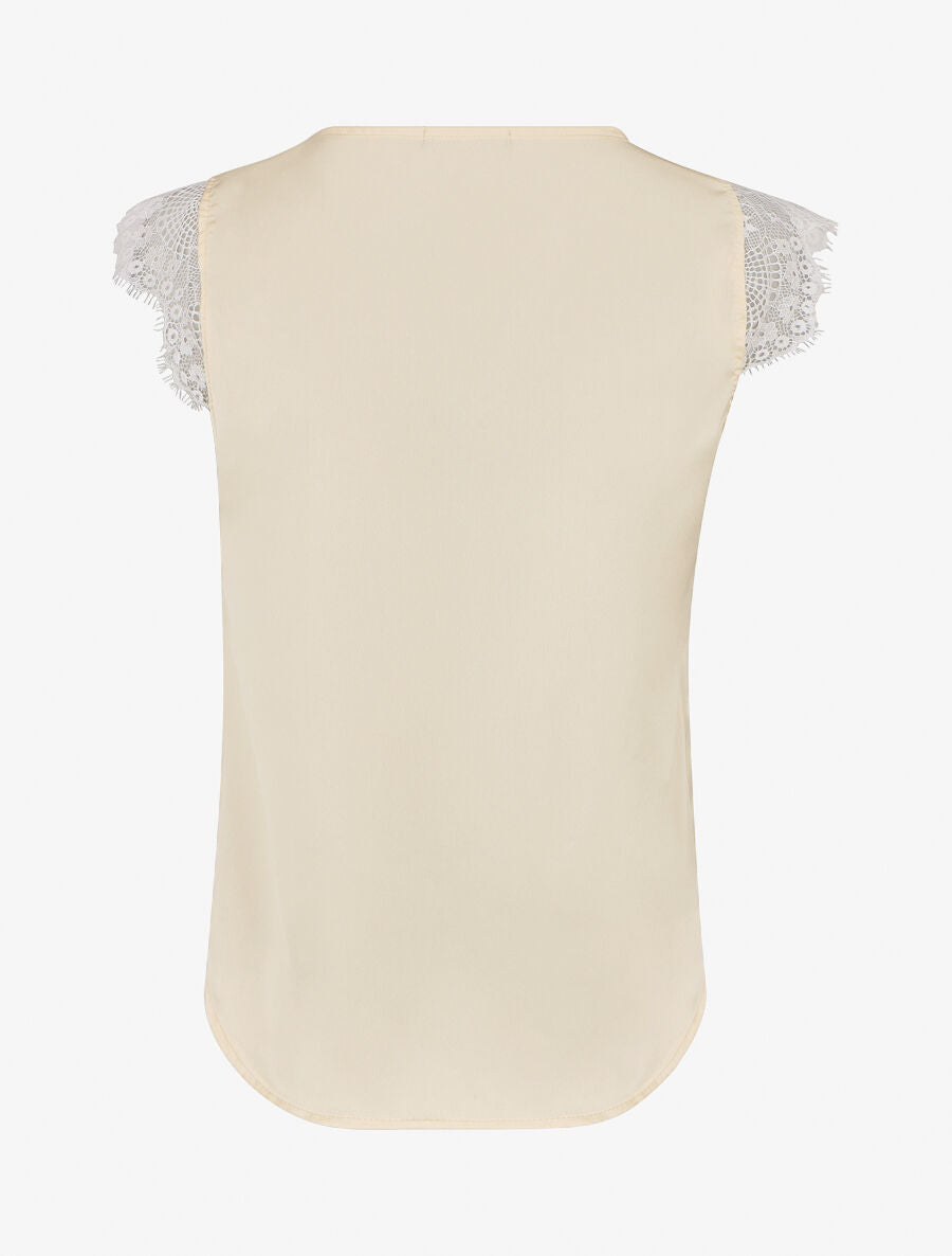 Top à col V en dentelle - Beige - 2