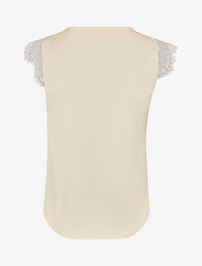 Top à col V en dentelle - Beige - 2