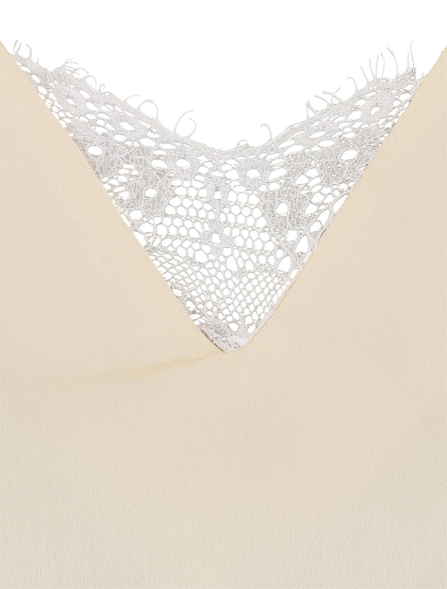 Top à col V en dentelle - Beige - 3