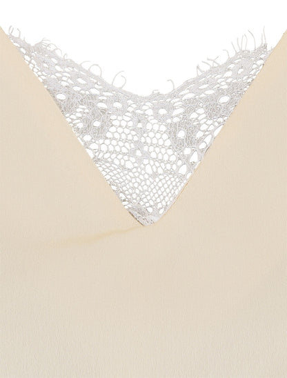 Top à col V en dentelle - Beige - 3