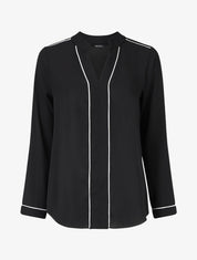 Blouse en voile à col V - Noir - 1