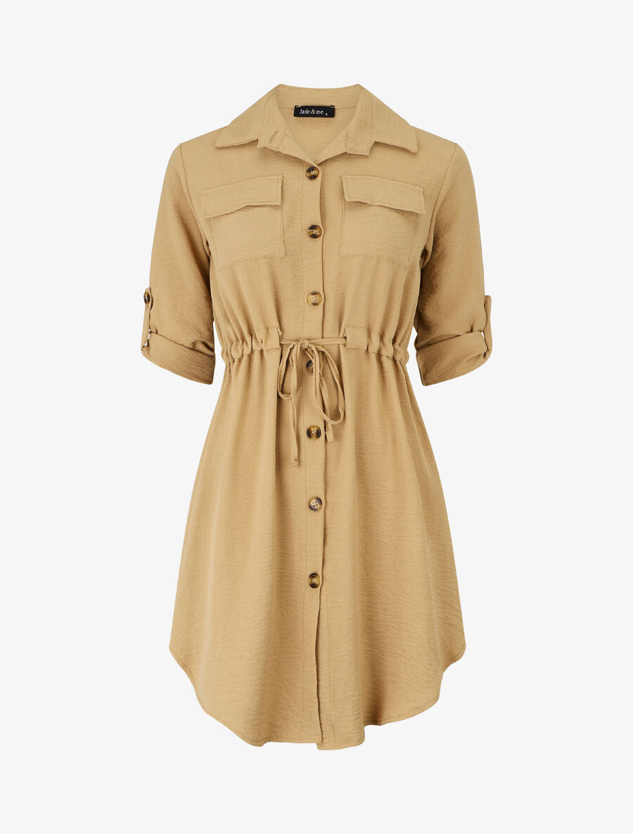 Robe chemise unie - Camel - 1