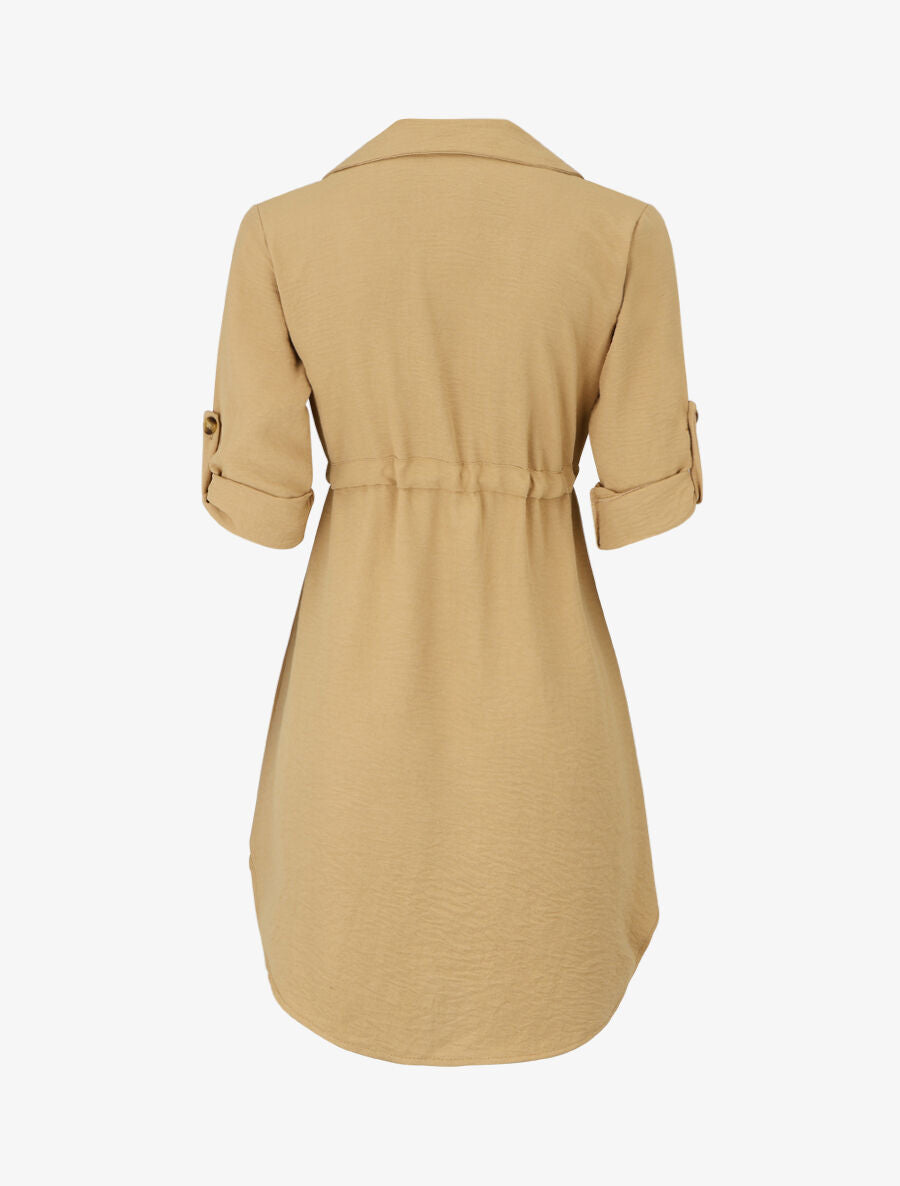 Robe chemise unie - Camel - 2