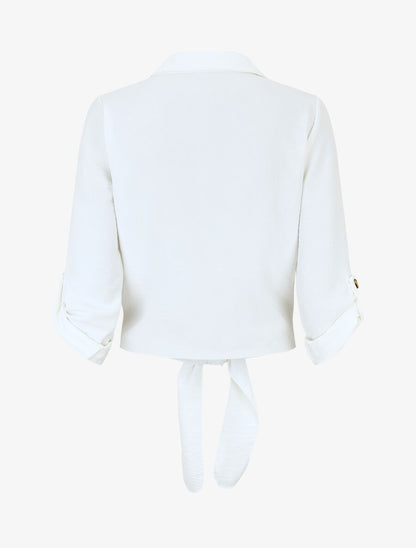 Blouse à nouer et manches retroussables - Blanc - 2