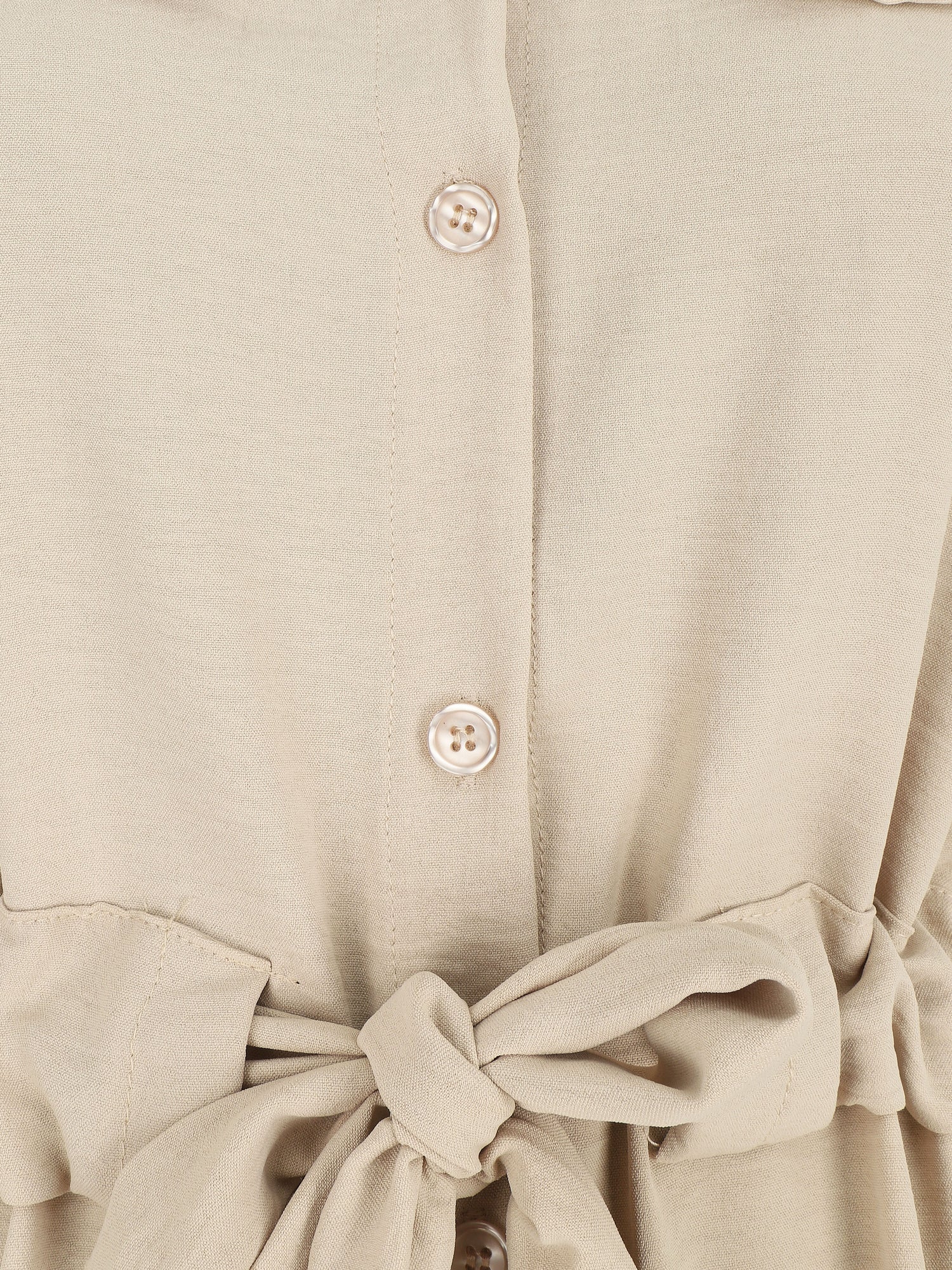 Robe longue style chemise à manches longues - Beige - 3