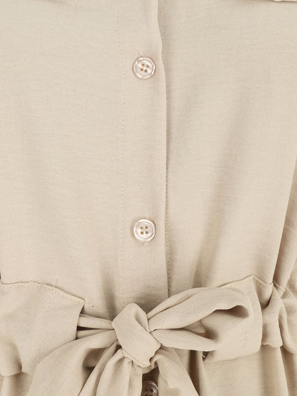 Robe longue style chemise à manches longues - Beige - 3