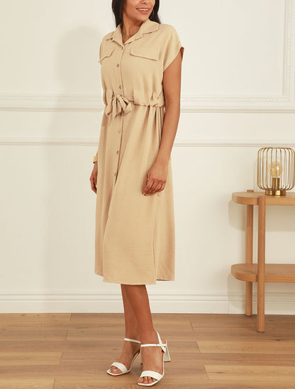 Robe longue style chemise à manches longues - Camel - 4