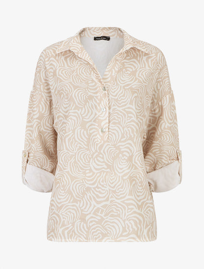 Blouse fluide à imprimé graphique - Beige - 1