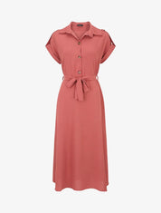 Robe longue fluide à manches courtes - Corail - 1