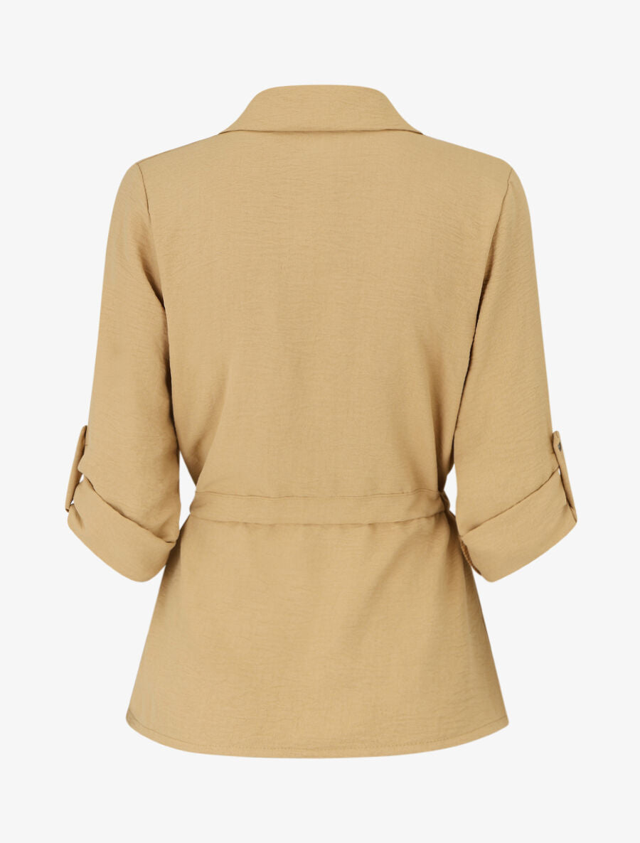Chemise unie élastiquée - Camel - 2