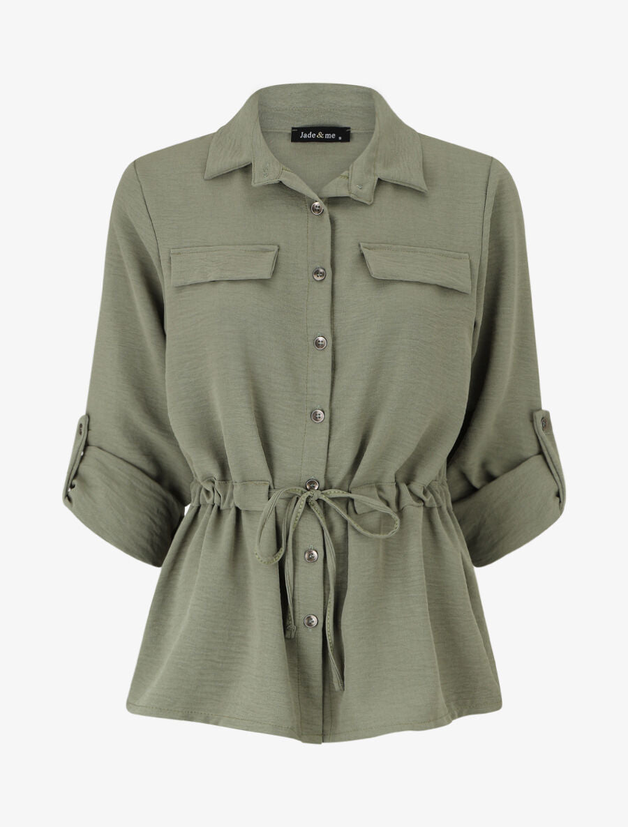Chemise unie élastiquée - Kaki - 1