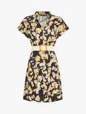 Robe courte boutonnée imprimé léopard stylisé - Noir - 1