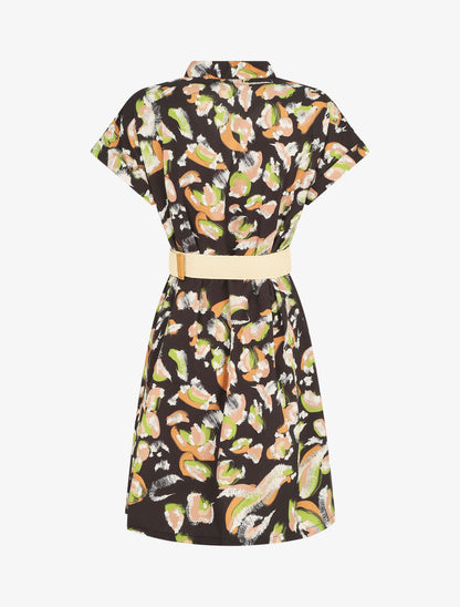 Robe courte boutonnée imprimé léopard stylisé - Noir - 2