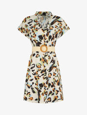 Robe courte boutonnée imprimé léopard stylisé - Beige - 1