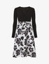 Robe mi-longue bi-matière imprimé grandes fleurs - Noir - 4