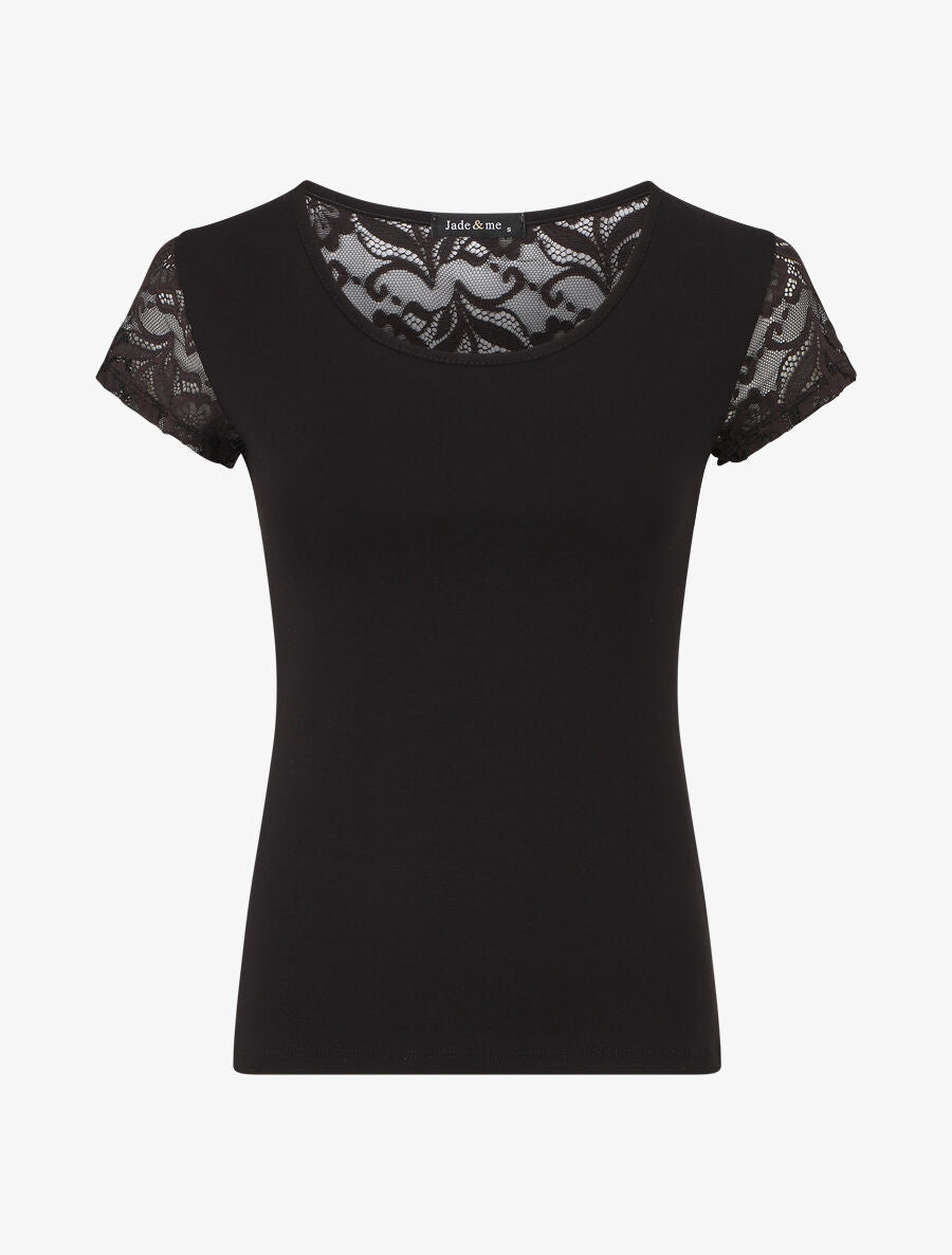 Top uni à dos ajouré en dentelle - Noir - 5