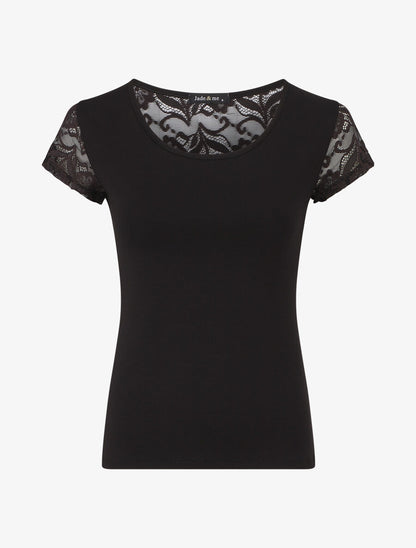 Top uni à dos ajouré en dentelle - Noir - 5