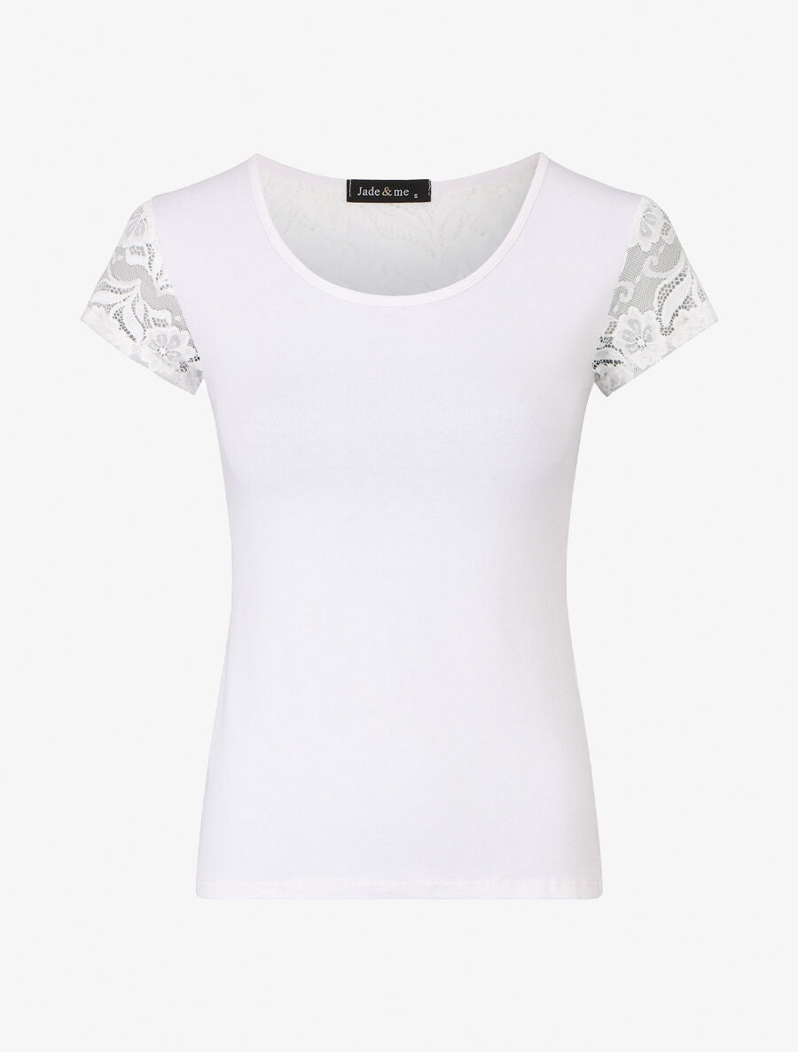 Top uni à dos ajouré en dentelle - Blanc - 1