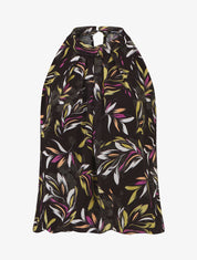 Top sans manches imprimé feuille à col américain - Noir - 1