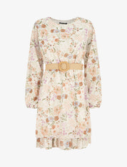 Robe imprimé fleuri à taille élastiquée - Beige - 5
