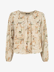 Blouse en voile coupe boule imprimé feuilles - Beige - 1