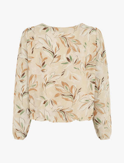 Blouse en voile coupe boule imprimé feuilles - Beige - 2