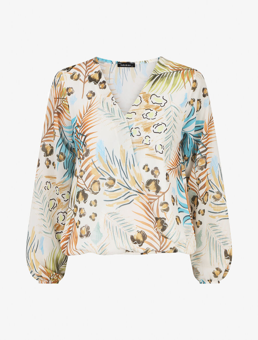 Blouse en voile imprimé tropical - Crème - 5