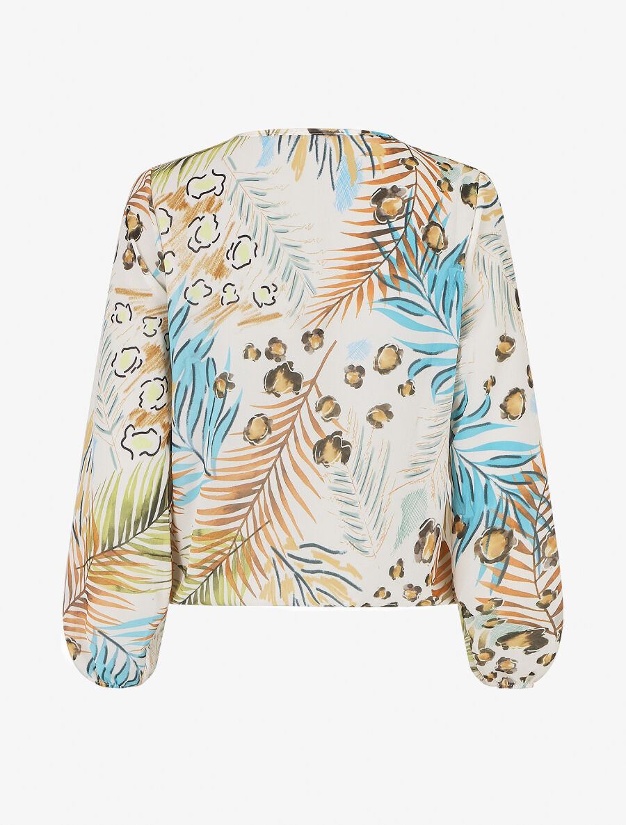 Blouse en voile imprimé tropical - Crème - 2
