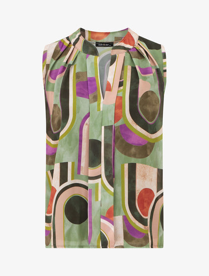 Top sans manches imprimé graphique col fendu - Kaki/beige - 5