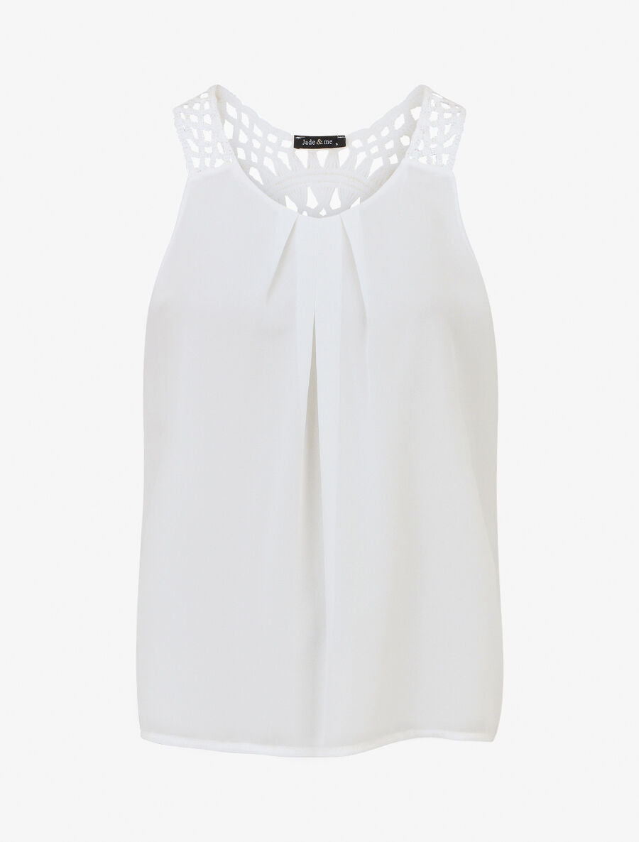 Top uni sans manches dos en crochet - Blanc - 4