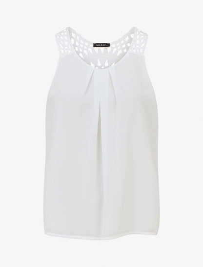 Top uni sans manches dos en crochet - Blanc - 4