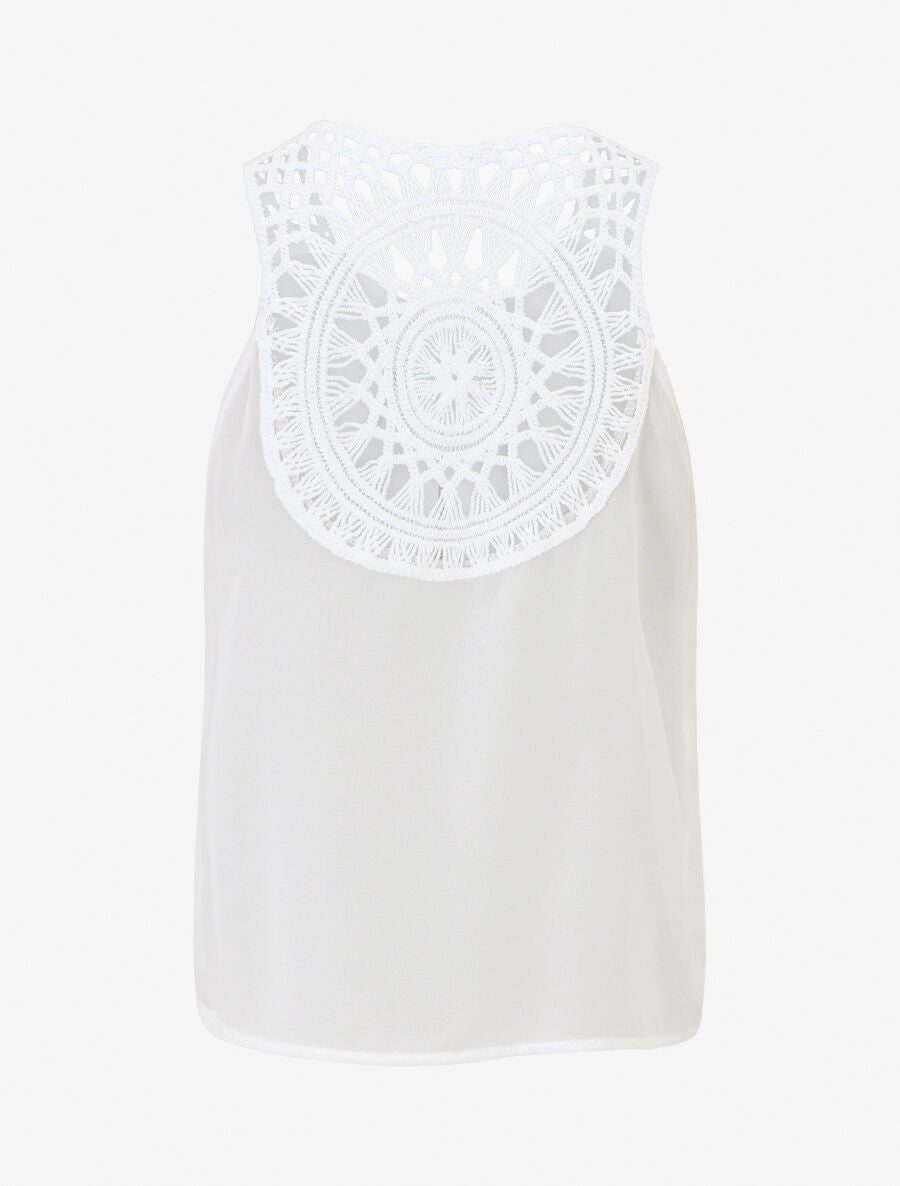 Top uni sans manches dos en crochet - Blanc - 2