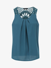 Top uni sans manches dos en crochet - Bleu canard - 1