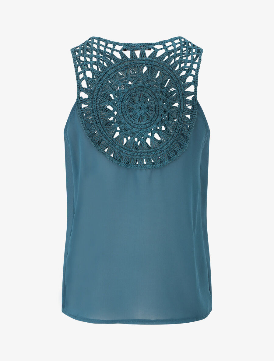 Top uni sans manches dos en crochet - Bleu canard - 2
