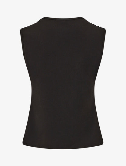 Top uni sans manches col en crochet - Noir - 2