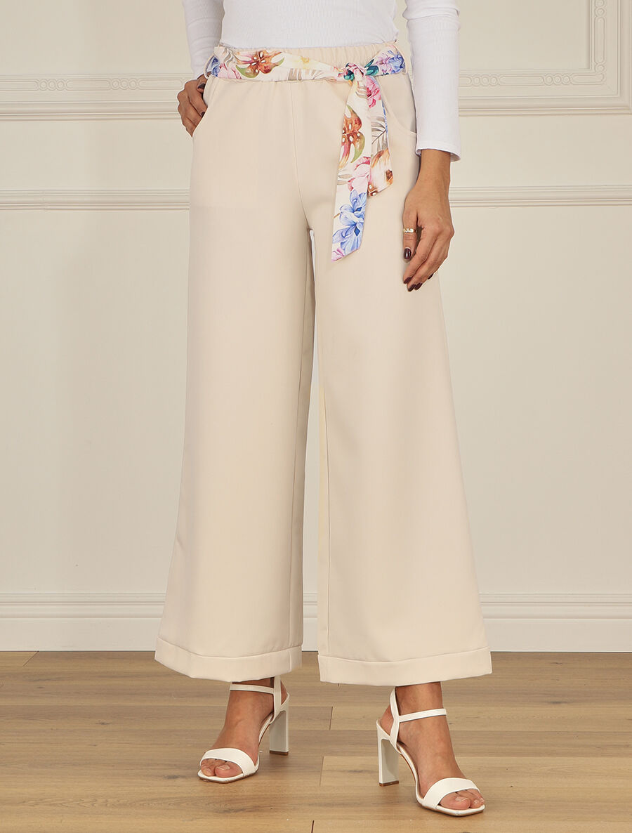Pantalon ample à taille élastiquée - Beige - 4