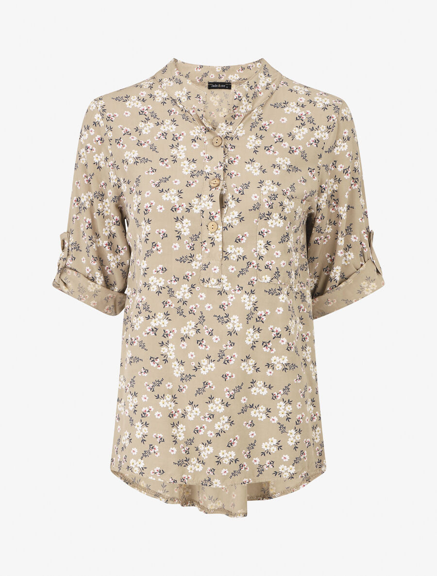 Blouse à imprimé fleuri - Beige - 1