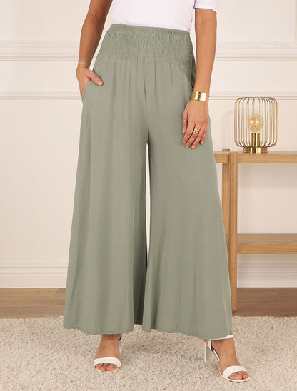Pantalon ample à taille élastiquée - Kaki - 4