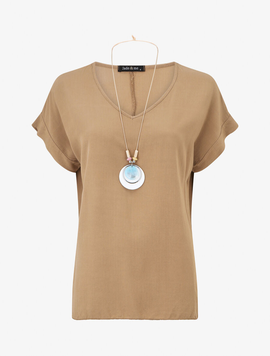 Top uni avec fente au dos - Camel - 5