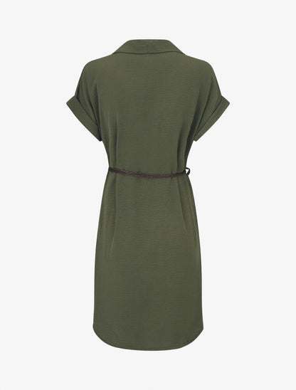 Robe chemise unie à manches courtes - Kaki - 2