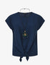 Top uni à noeud et manches courtes - Bleu nuit - 1