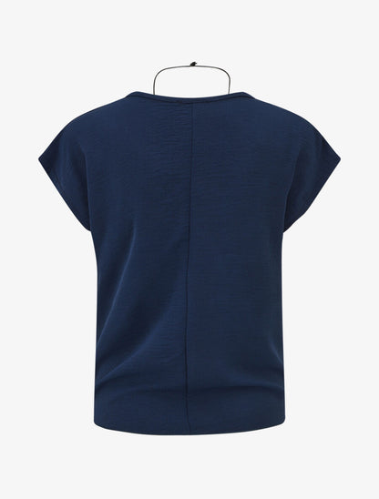 Top uni à noeud et manches courtes - Bleu nuit - 2