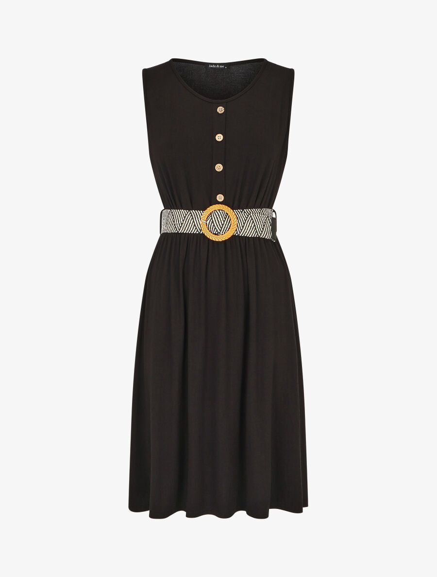 Robe unie à taille élastiquée - Noir - 4