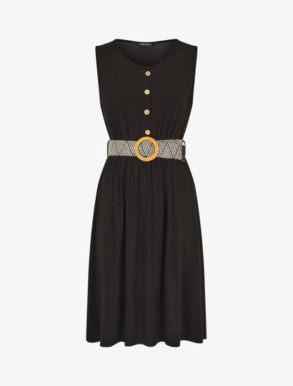 Robe unie à taille élastiquée - Noir - 4