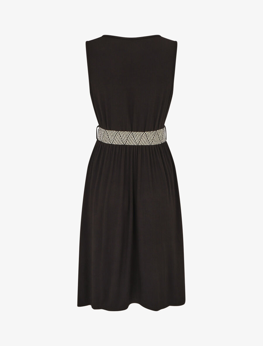 Robe unie à taille élastiquée - Noir - 2