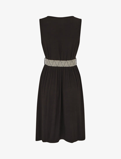 Robe unie à taille élastiquée - Noir - 2