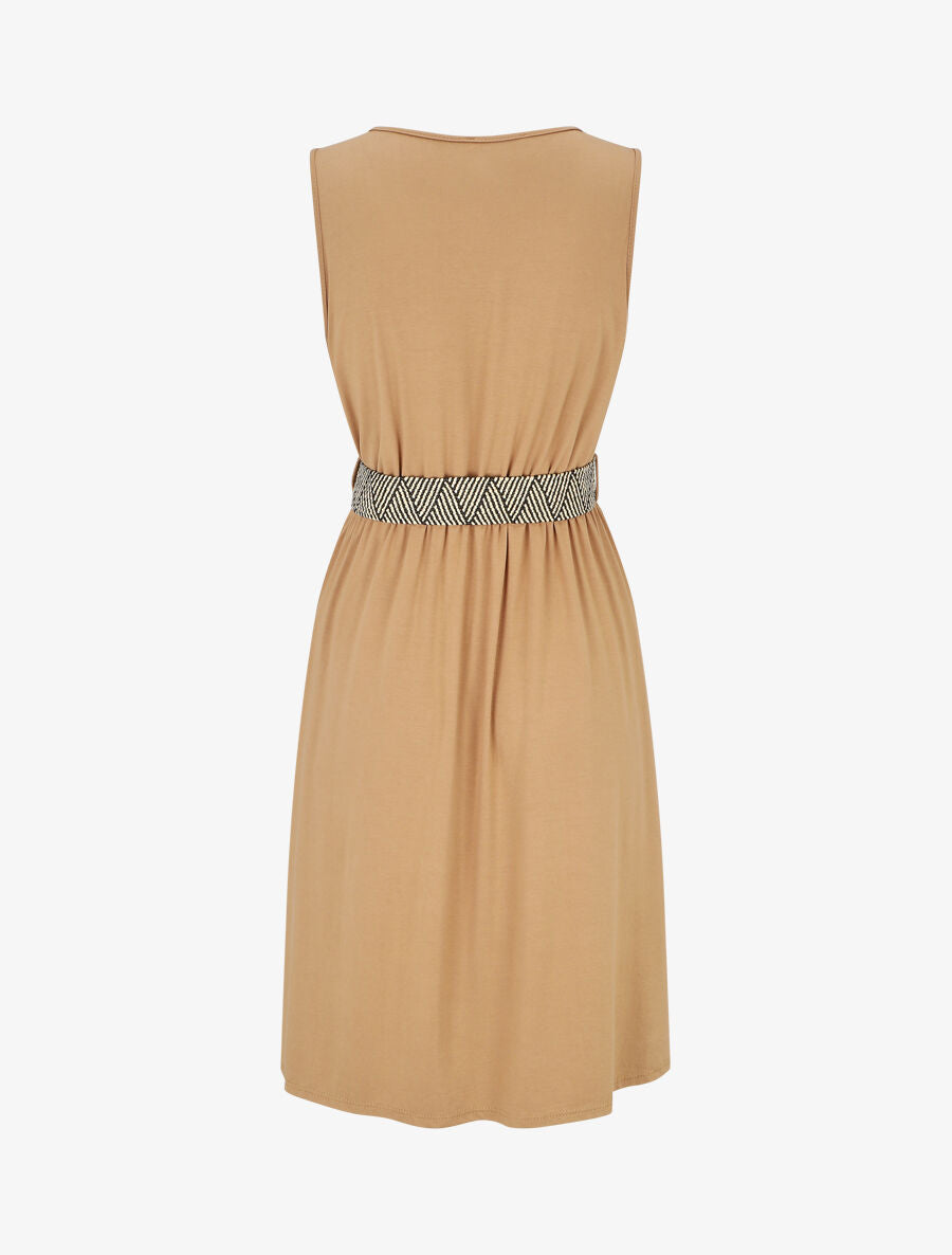 Robe unie à taille élastiquée - Camel - 2
